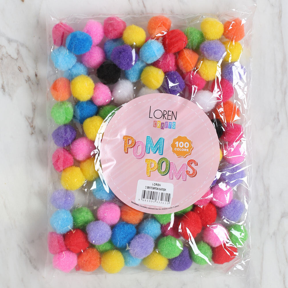 LOREN CRAFTS 2 CM 100 ADET KARIŞIK PONPON